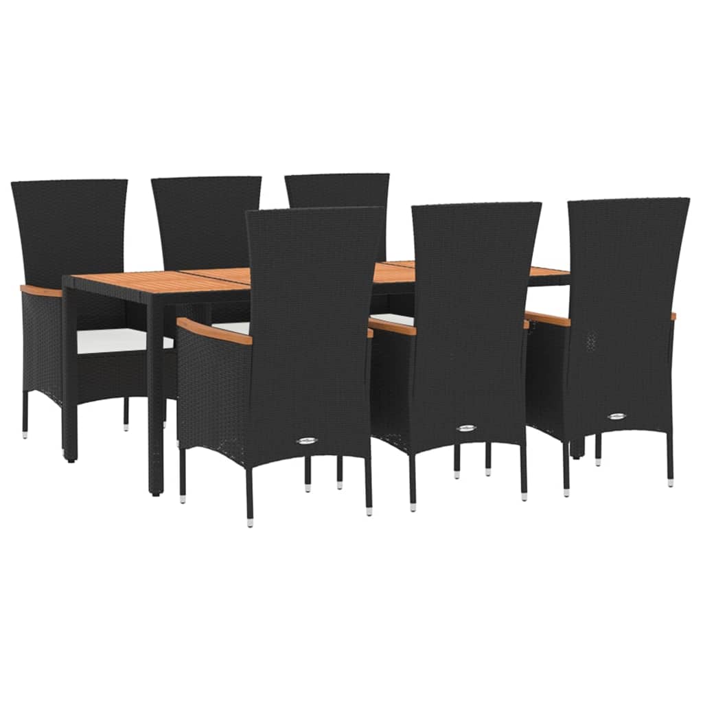 Zestaw mebli ogrodowych rattan PE czarny 6 krzeseł + stół 190x90 cm