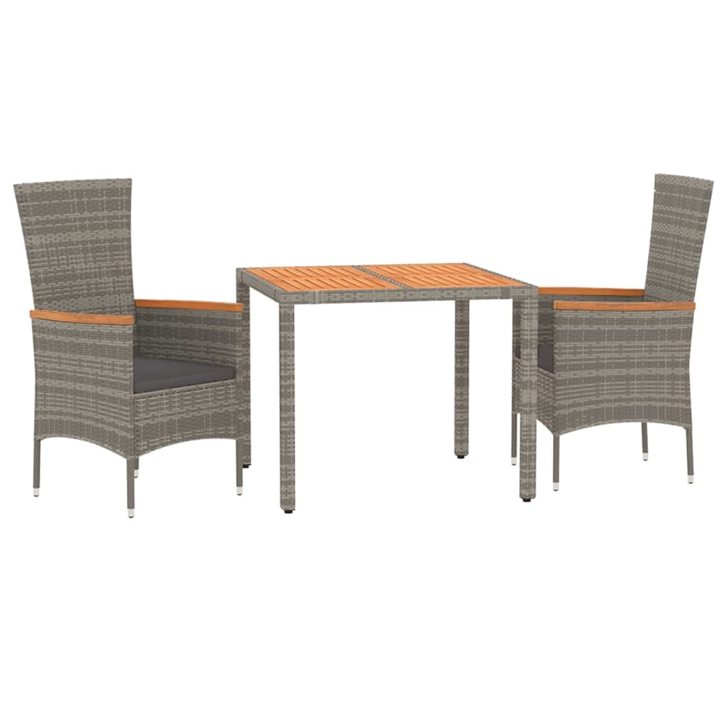 vidaXL 3-delige Tuinset met kussens poly rattan grijs afbeelding