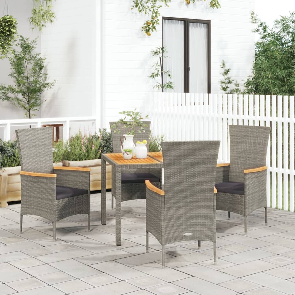 vidaXL 5-tlg. Garten-Essgruppe mit Kissen Grau Poly Rattan