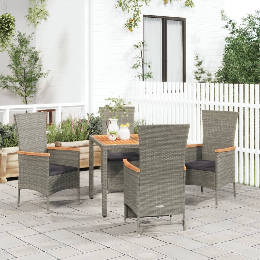 vidaXL 5-tlg. Garten-Essgruppe mit Kissen Grau Poly Rattan