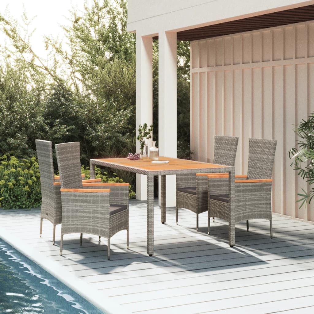 vidaXL 5-tlg. Garten-Essgruppe mit Kissen Grau Poly Rattan