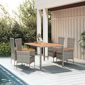 Vrtna jedilna garnitura 5-delna z blazinami siv poli ratan