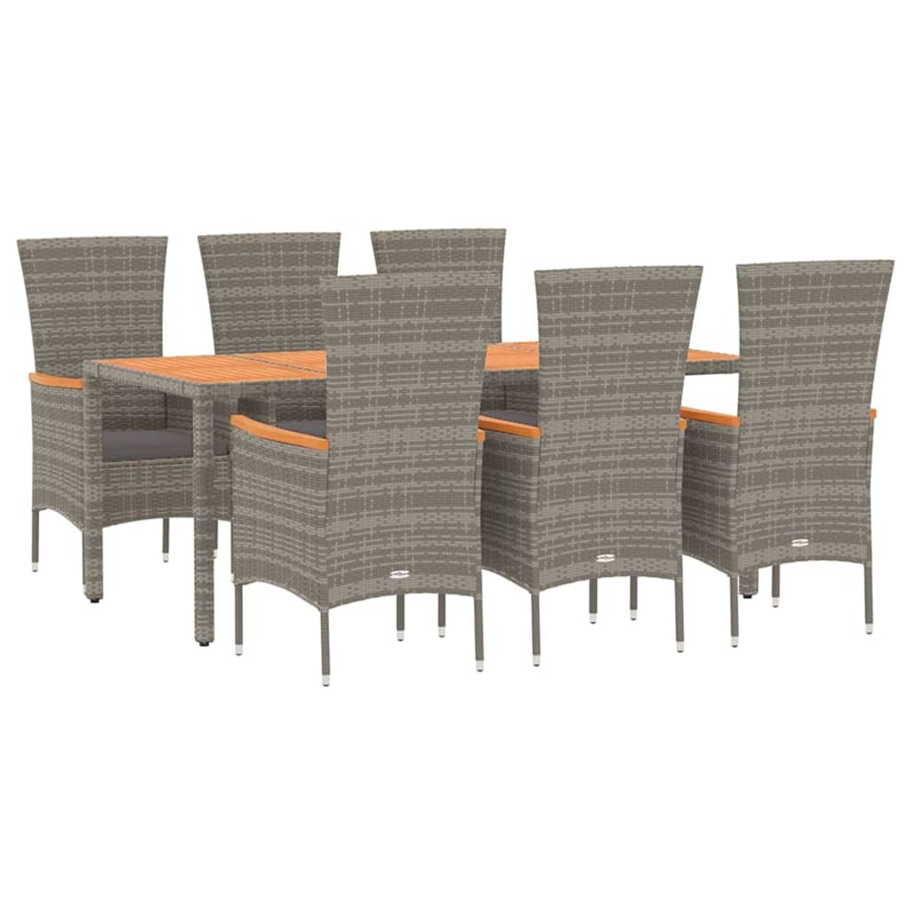 vidaXL 7-delige Tuinset met kussens poly rattan grijs afbeelding