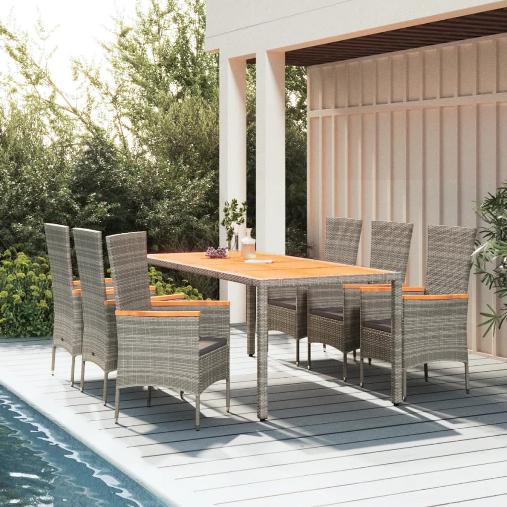 vidaXL Mobilier à dîner de jardin et coussins 7 pcs gris rotin