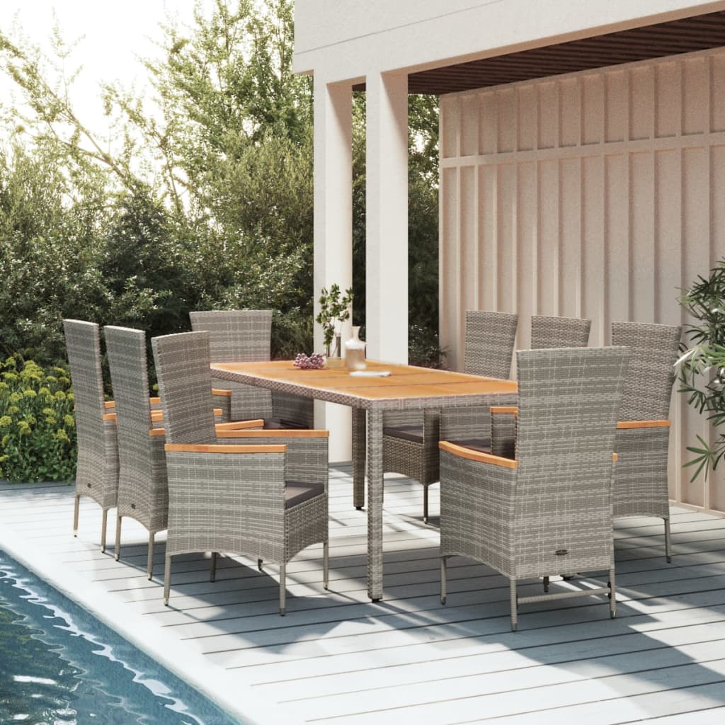 vidaXL Set mobilier grădină cu perne, 9 piese, gri, poliratan