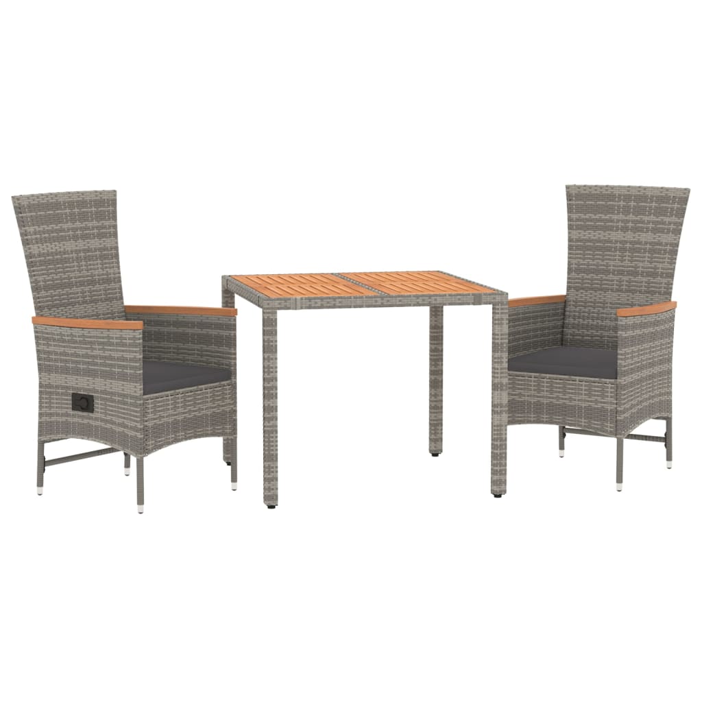 vidaXL 3-delige Tuinset met kussens poly rattan grijs afbeelding