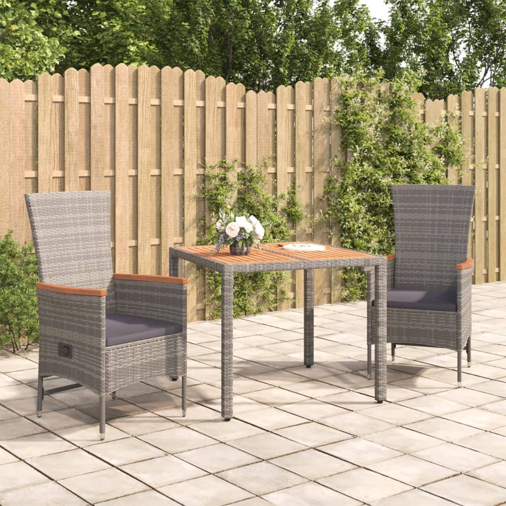 vidaXL Set mobilier de grădină cu perne, 3 piese, gri, poliratan