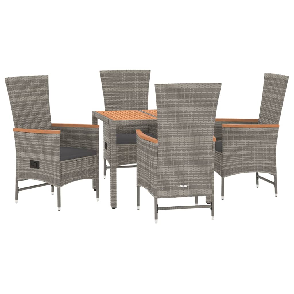 vidaXL 5-delige Tuinset met kussens poly rattan grijs afbeelding