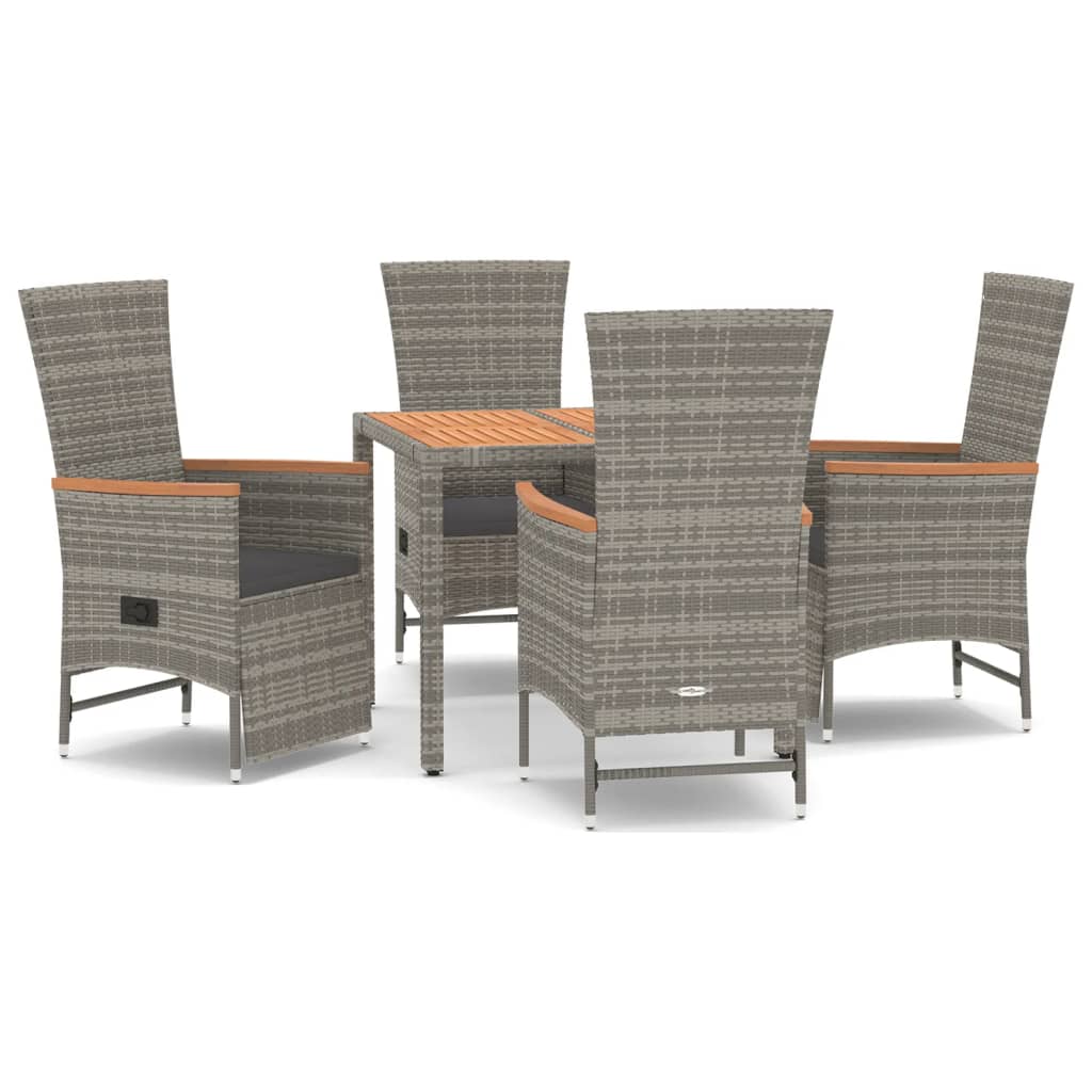 vidaXL Set mobilier de grădină cu perne, 5 piese, gri, poliratan