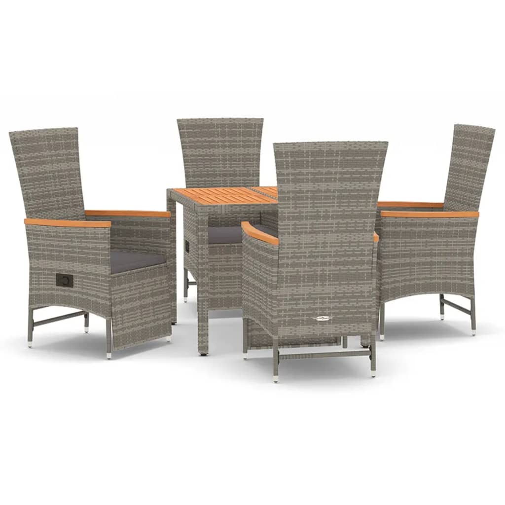 vidaXL Set mobilier de grădină cu perne, 5 piese, gri, poliratan
