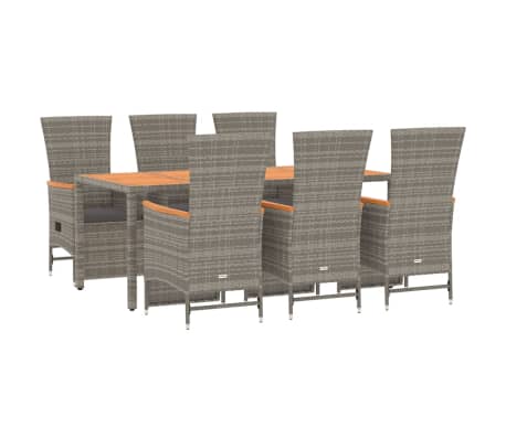 vidaXL 7 Piece Garden Dining Set with Cushions Grey Poly Rattan