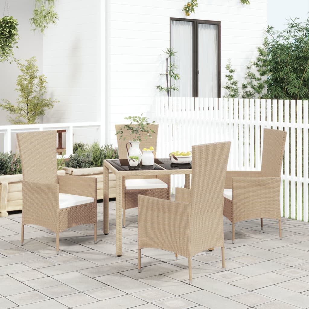 5-tlg. Garten-Essgruppe mit Kissen Beige Poly Rattan