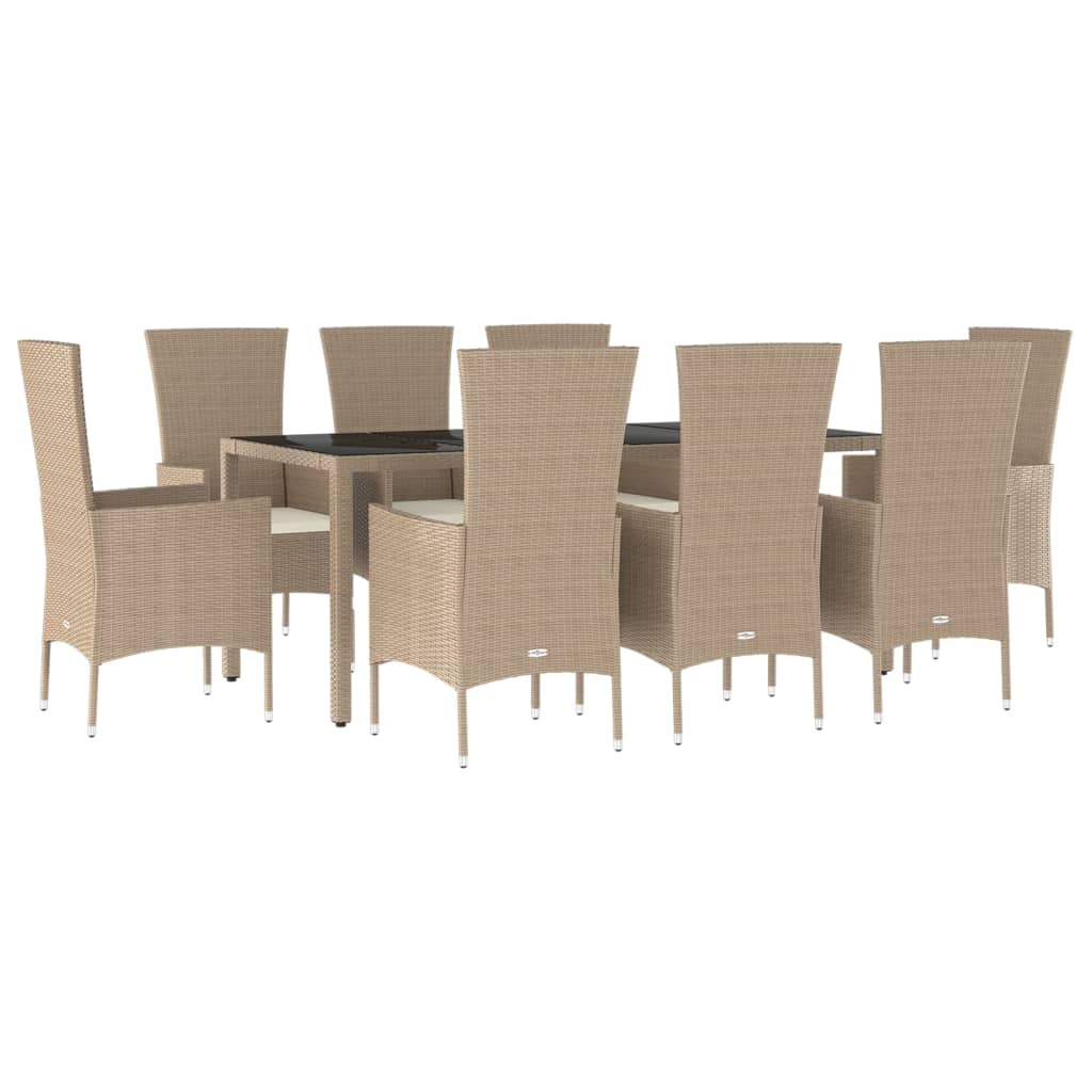 vidaXL Set da Pranzo da Giardino 9 pz con Cuscini Beige in Polyrattan