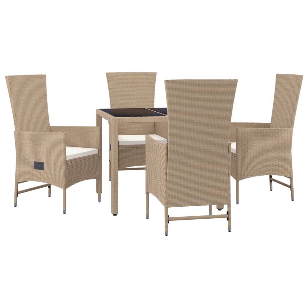 vidaXL 5-delige Tuinset met kussens poly rattan beige afbeelding