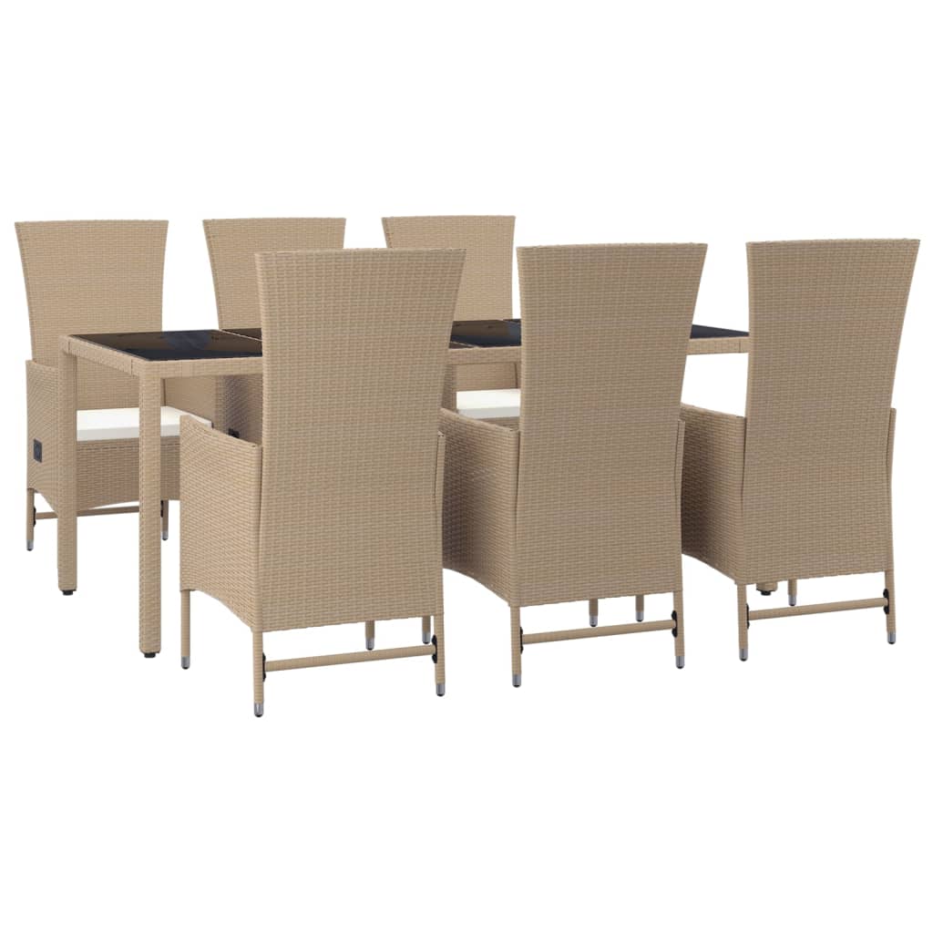 vidaXL 7-delige Tuinset met kussens poly rattan beige afbeelding