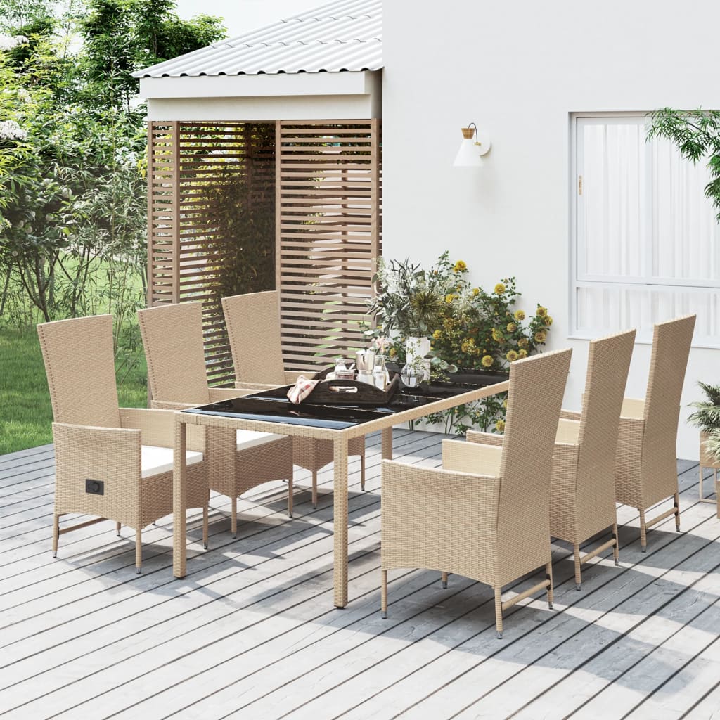 Zestaw mebli ogrodowych - Rattan PE, beżowy, 6 krzeseł, stół 190x90 cm