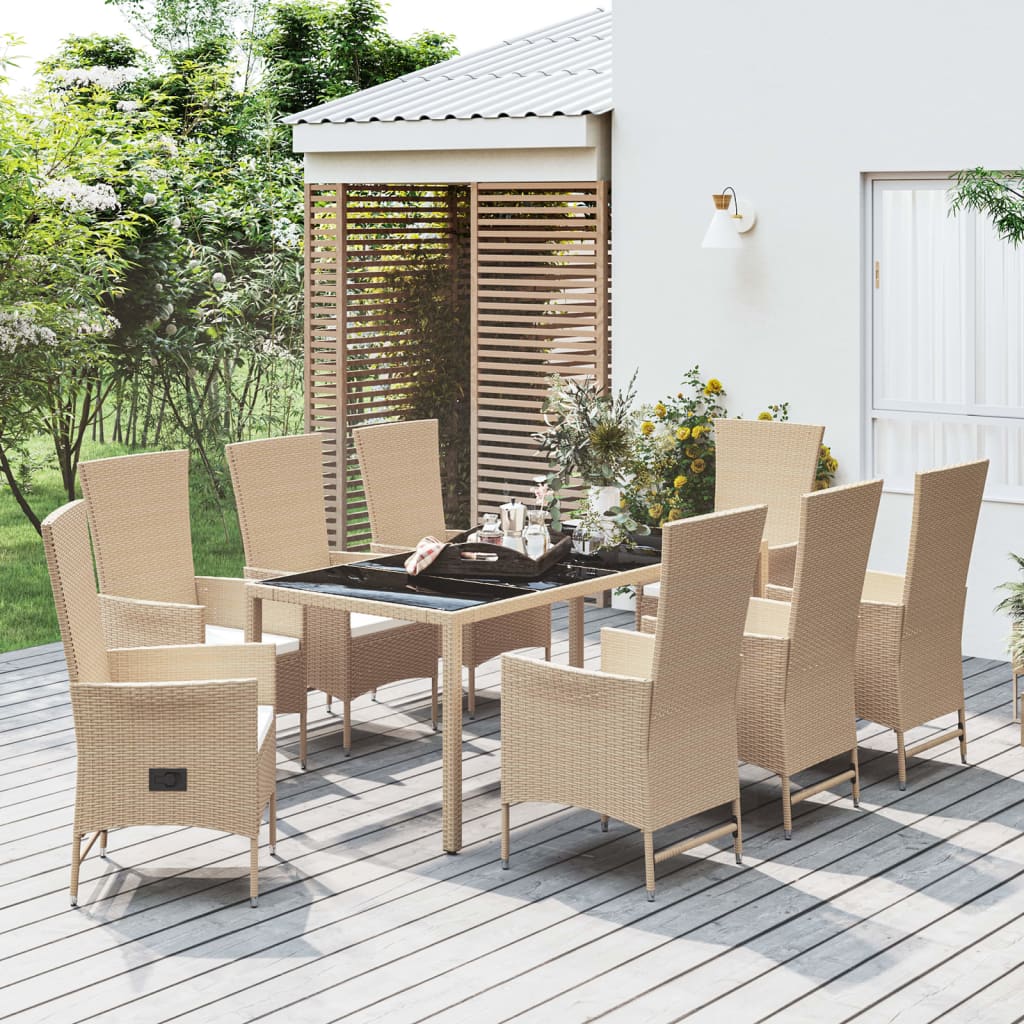 vidaXL Meubles à dîner de jardin et coussins 9 pcs beige Poly rotin