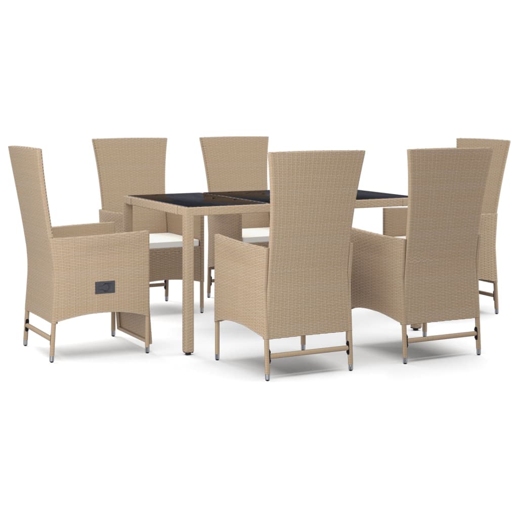 Thumbnail - vidaXL 7-tlg. Garten-Essgruppe mit Kissen Beige Poly Rattan