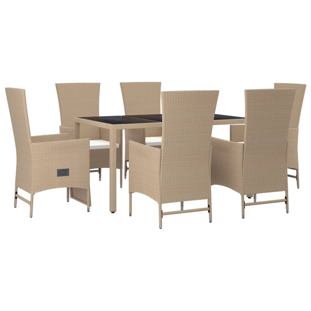 vidaXL 7-delige Tuinset met kussens poly rattan beige afbeelding