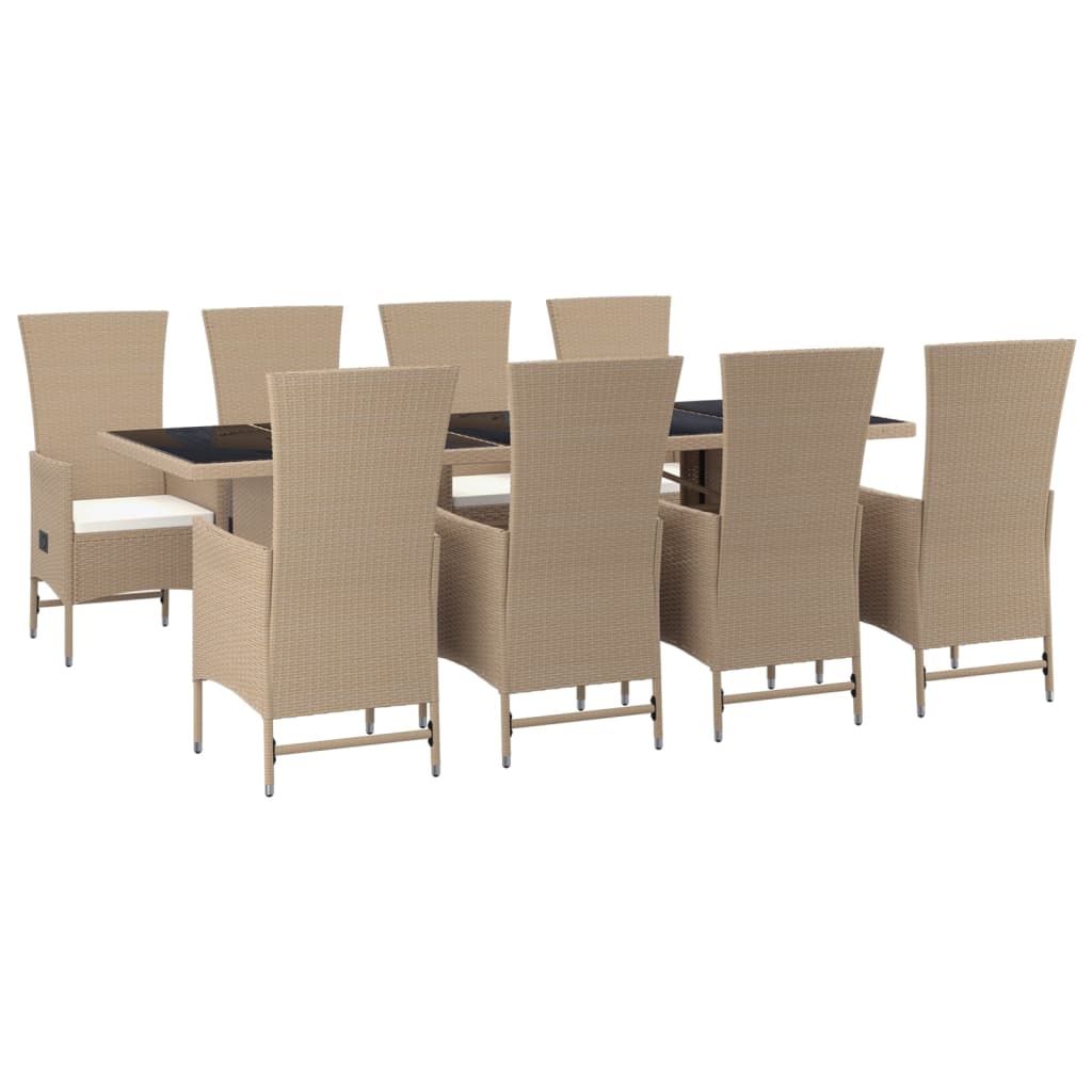 vidaXL 9-delige Tuinset met kussens poly rattan beige afbeelding