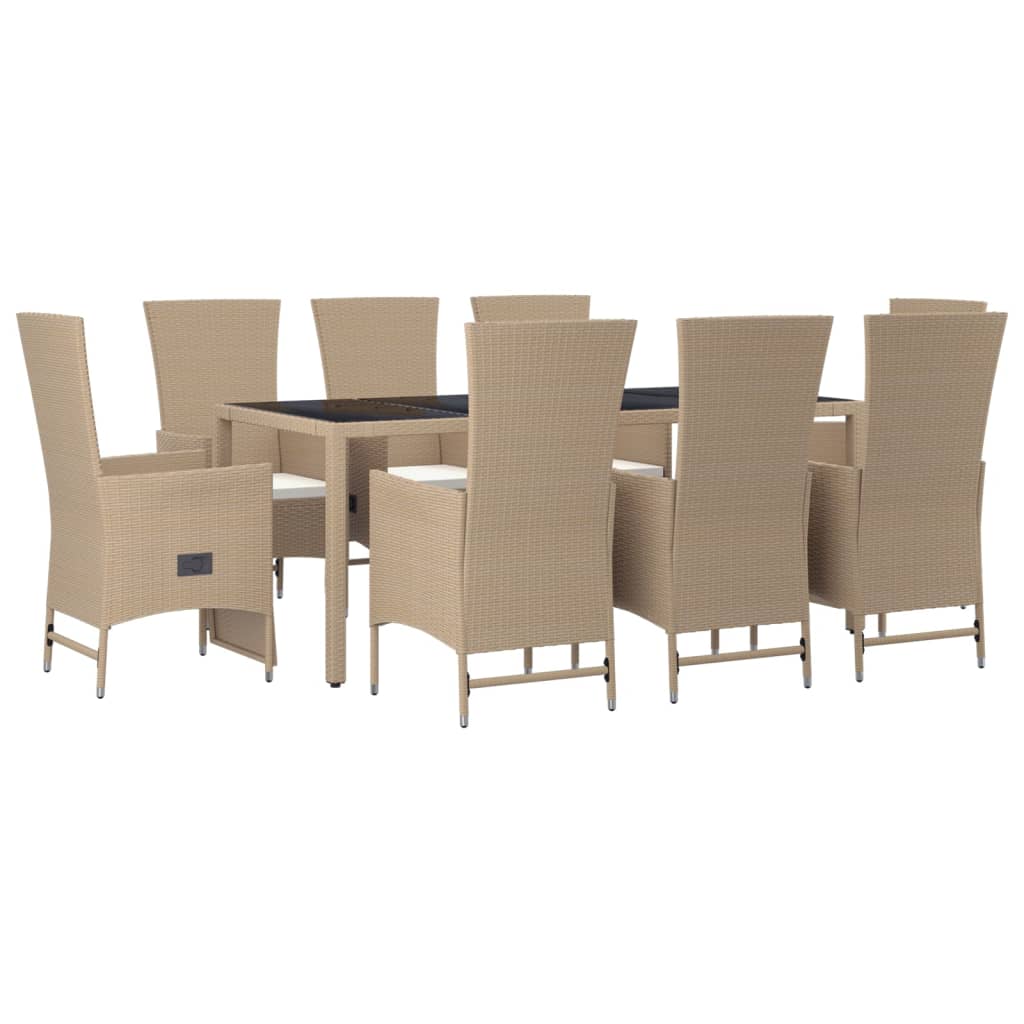 vidaXL 9-delige Tuinset met kussens poly rattan beige afbeelding