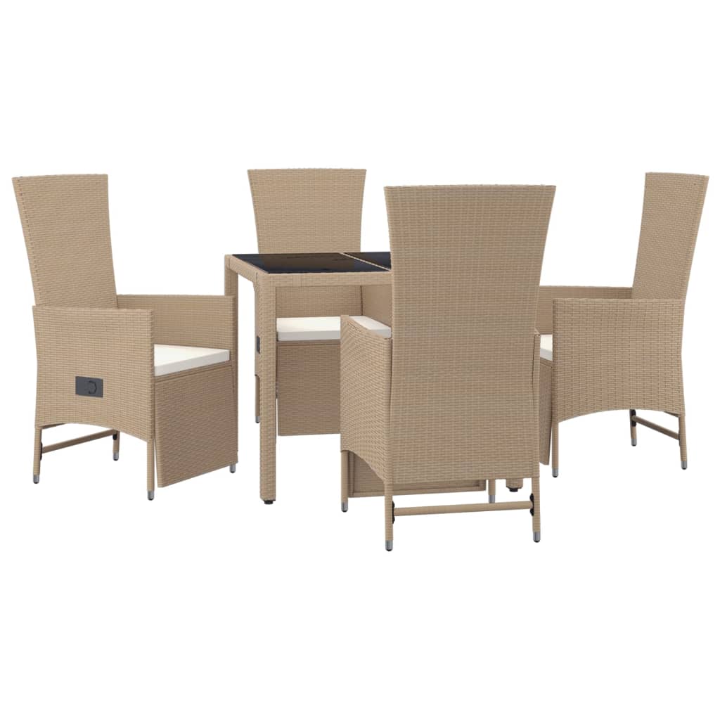vidaXL 5-delige Tuinset met kussens poly rattan beige afbeelding