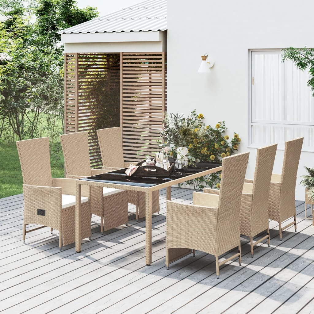 vidaXL Ensemble à dîner de jardin avec coussins 7 pcs beige poly rotin