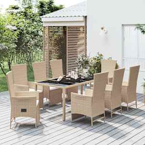 Vrtna jedilna garnitura 9-delna z blazinami bež poli ratan