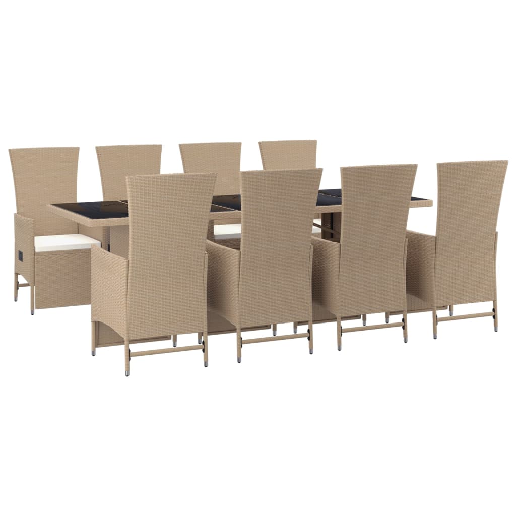 vidaXL 9-delige Tuinset met kussens poly rattan beige afbeelding