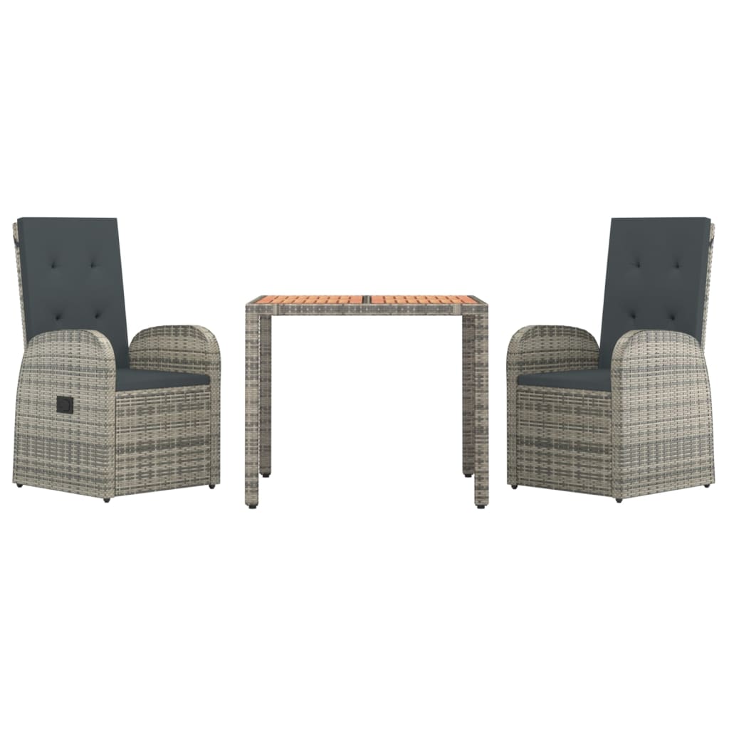 Thumbnail - vidaXL 3-tlg. Garten-Essgruppe mit Kissen Grau Poly Rattan
