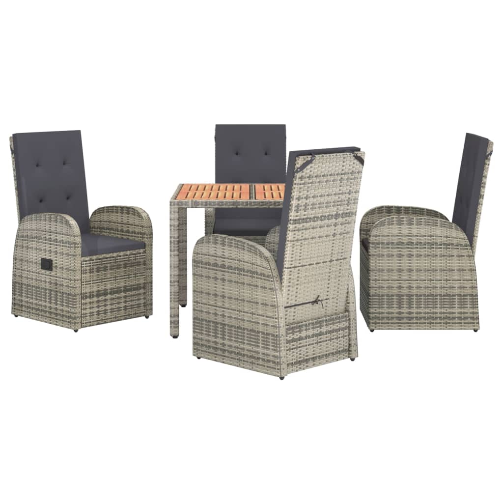 Thumbnail - vidaXL 5-tlg. Garten-Essgruppe mit Kissen Grau Poly Rattan