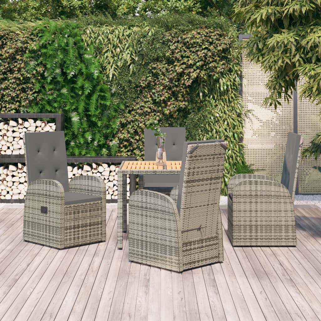 vidaXL 5-tlg. Garten-Essgruppe mit Kissen Grau Poly Rattan