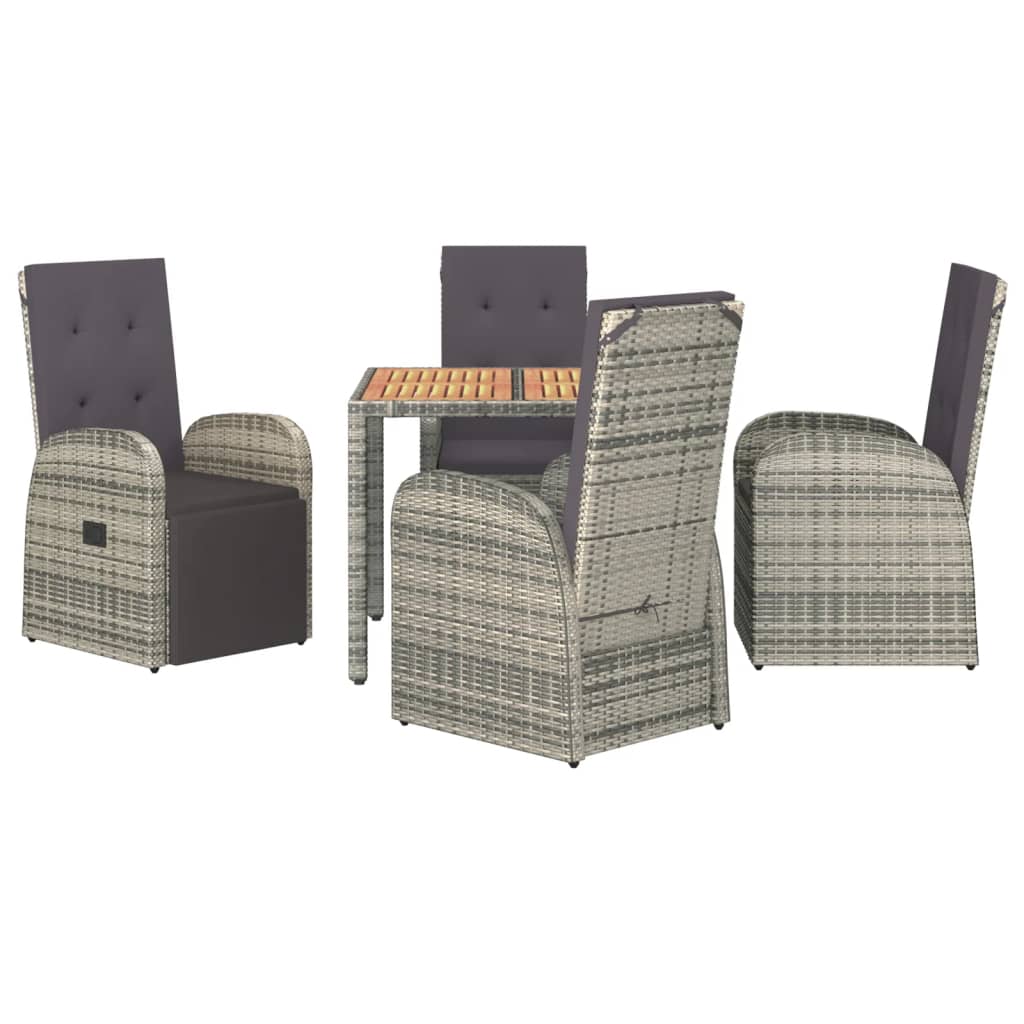 Thumbnail - vidaXL 5-tlg. Garten-Essgruppe mit Kissen Grau Poly Rattan