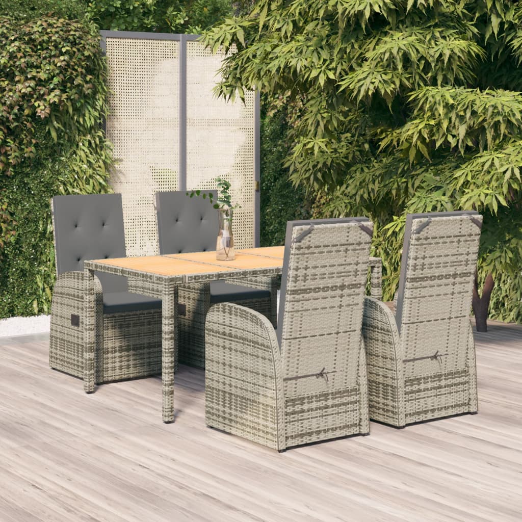 vidaXL 5-tlg. Garten-Essgruppe mit Kissen Grau Poly Rattan