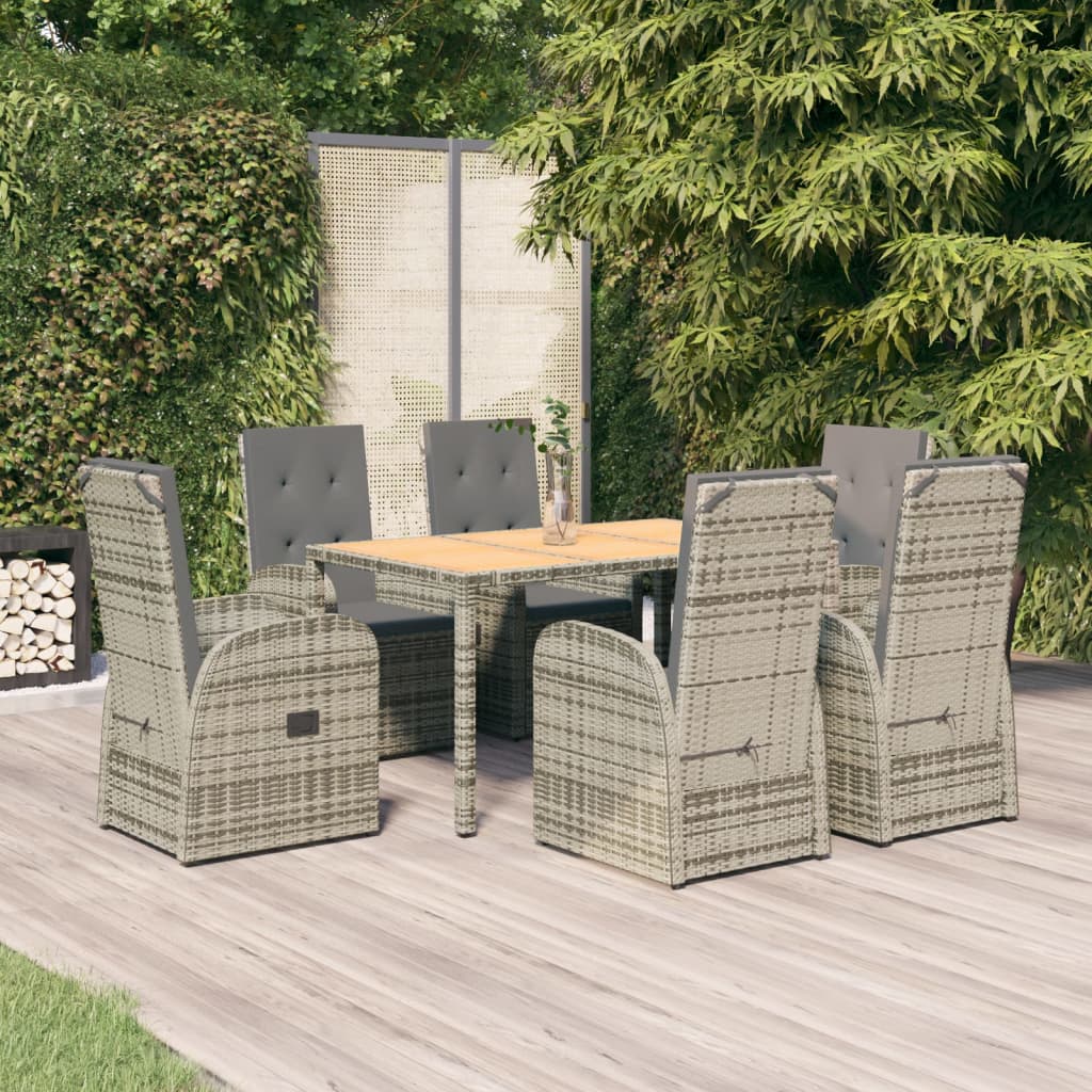 Mobilier à dîner de jardin et coussins 7 pcs gris rotin