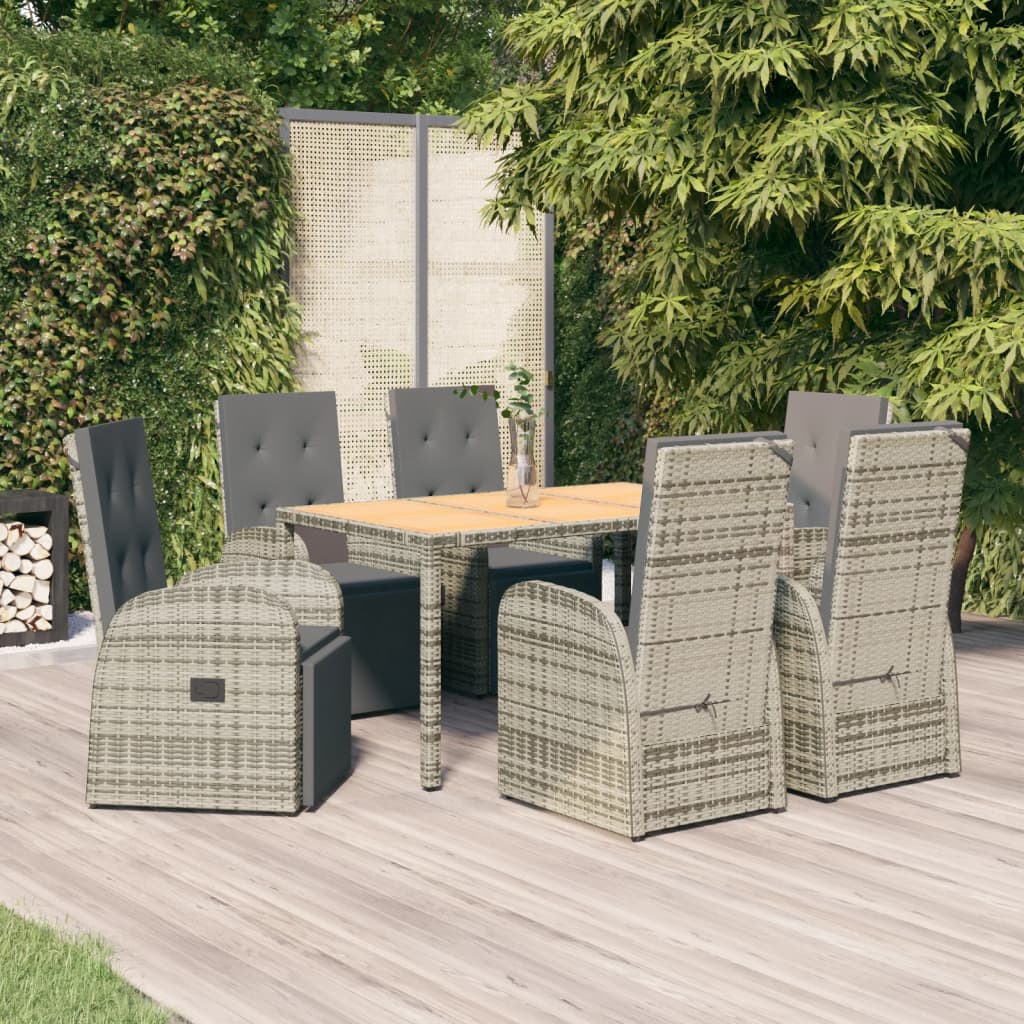 vidaXL 7-tlg. Garten-Essgruppe mit Kissen Grau Poly Rattan