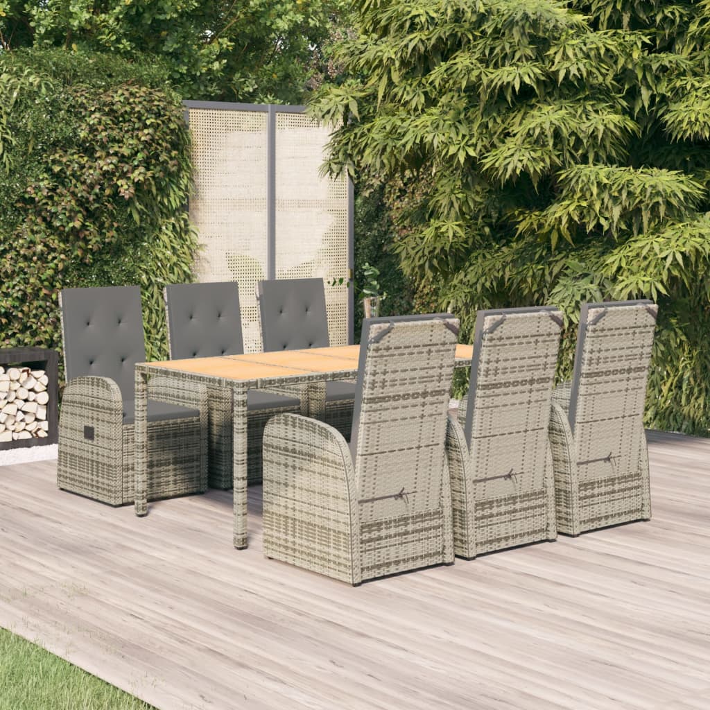 Mobilier à dîner de jardin et coussins 7 pcs gris rotin