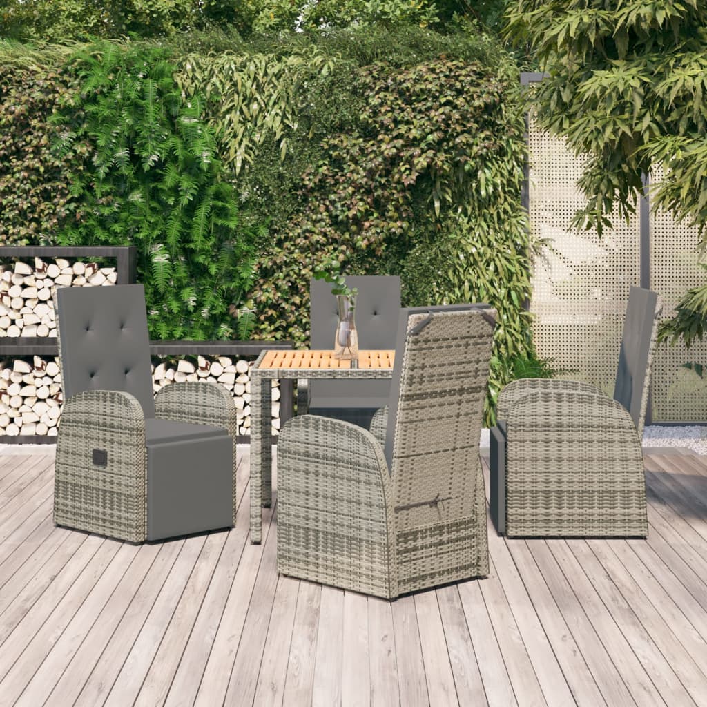 5-tlg. Garten-Essgruppe mit Kissen Grau Poly Rattan