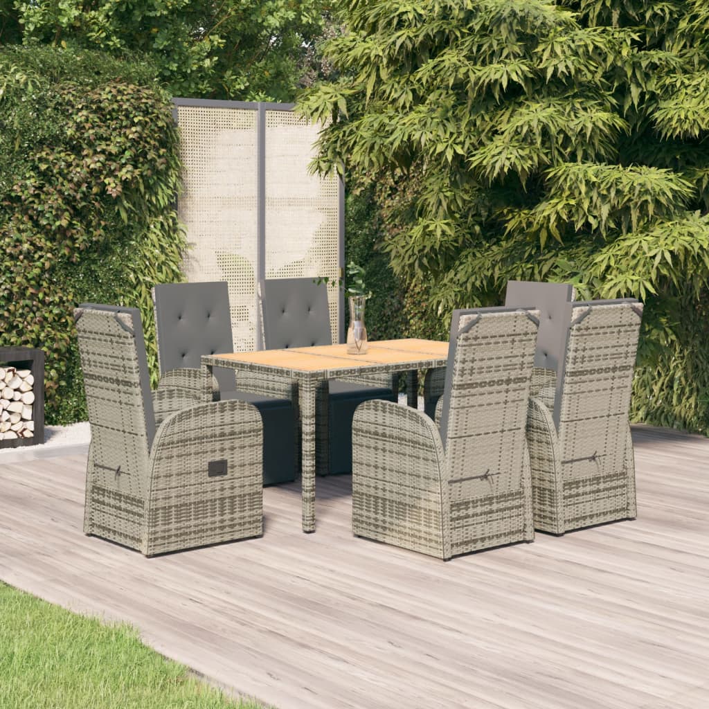 Mobilier à dîner de jardin et coussins 7 pcs gris rotin