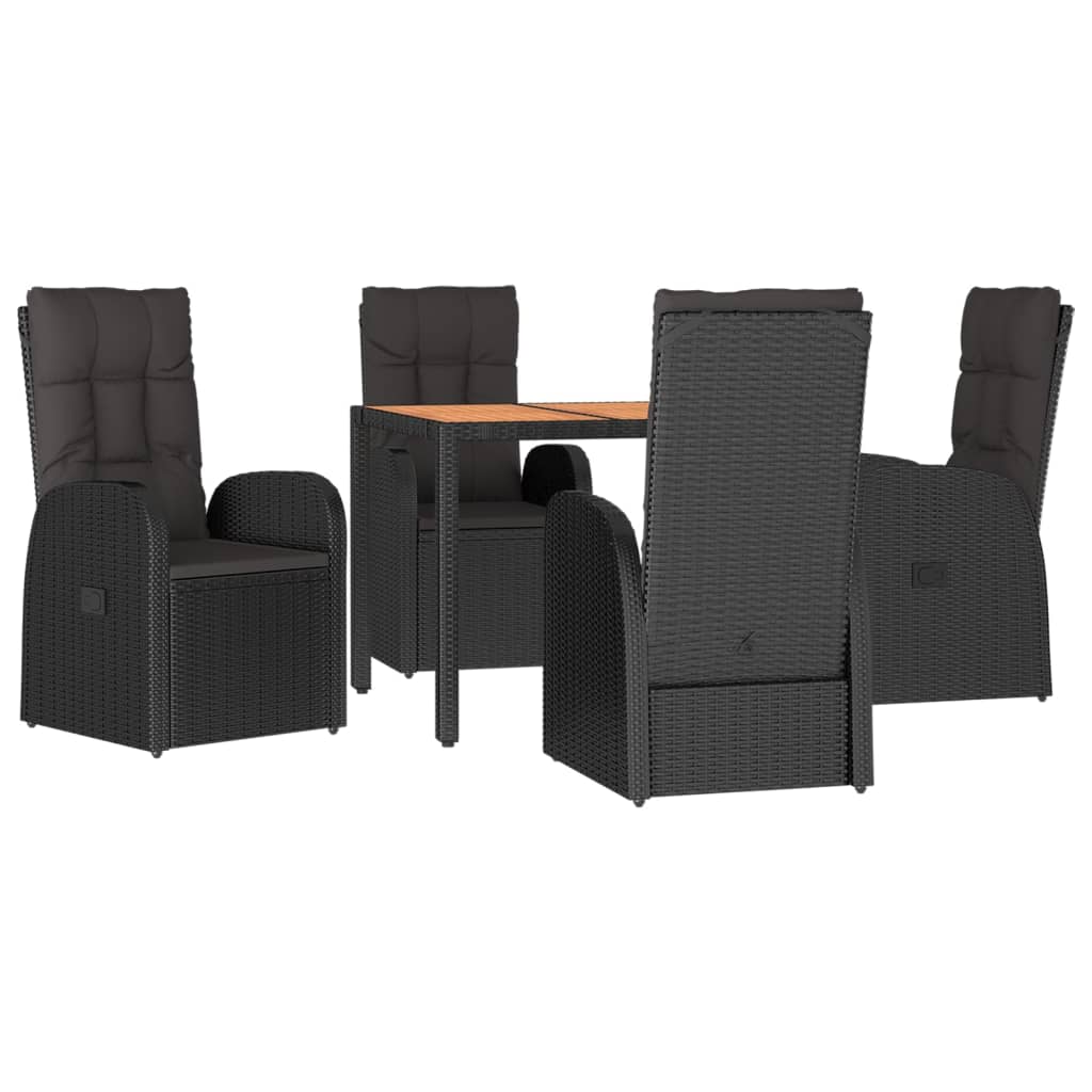 vidaXL 5-delige Tuinset met kussens poly rattan zwart afbeelding