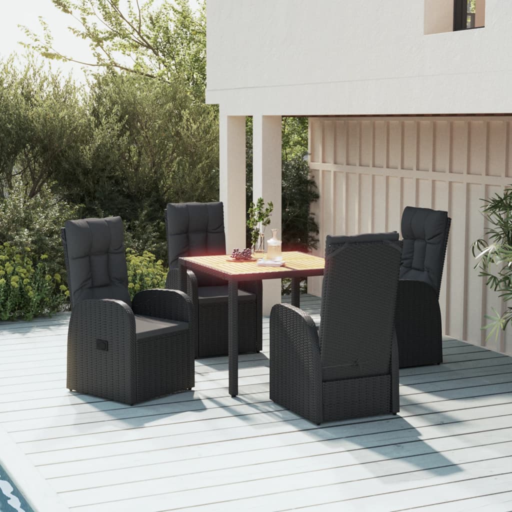 vidaXL Set mobilier de grădină cu perne, 5 piese, negru, poliratan