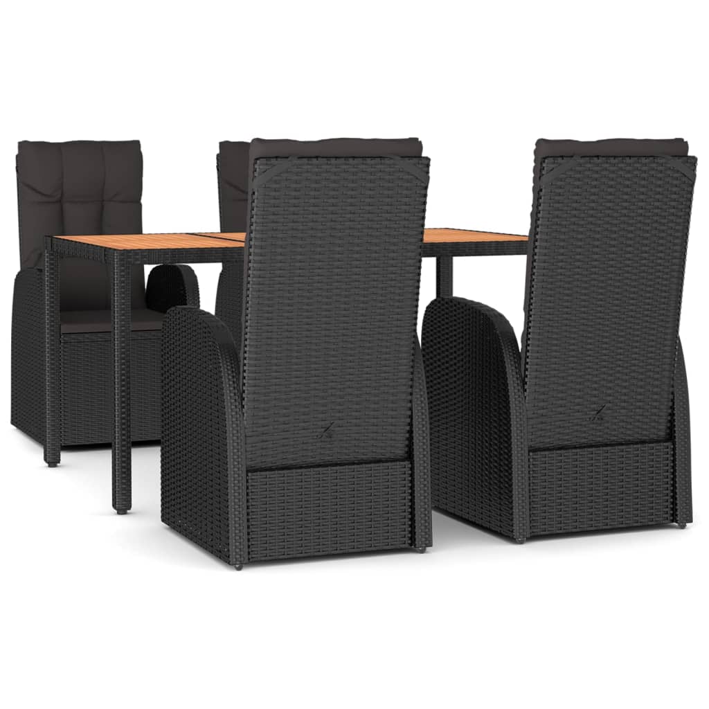 vidaXL 5dílný zahradní jídelní set s poduškami černý polyratan