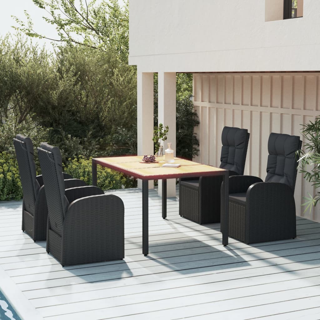 Mobilier à dîner de jardin et coussins 5pcs Noir Résine tressée