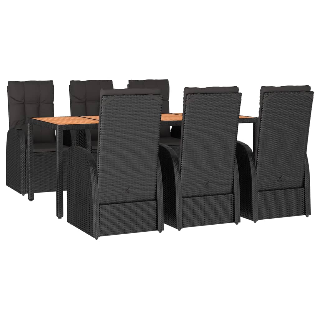 Set mobilier de grădină cu perne, 7 piese, negru, poliratan