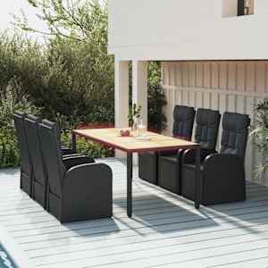 Vrtna jedilna garnitura 7-delna z blazinami črna poli ratan