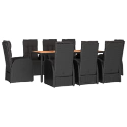 vidaXL 9 Piece Garden Dining Set with Cushions Black Poly Rattan