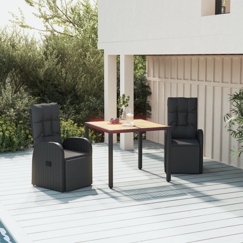 vida XL 3-tlg. Garten-Essgruppe Schwarz Poly Rattan & Massivholz Akazie