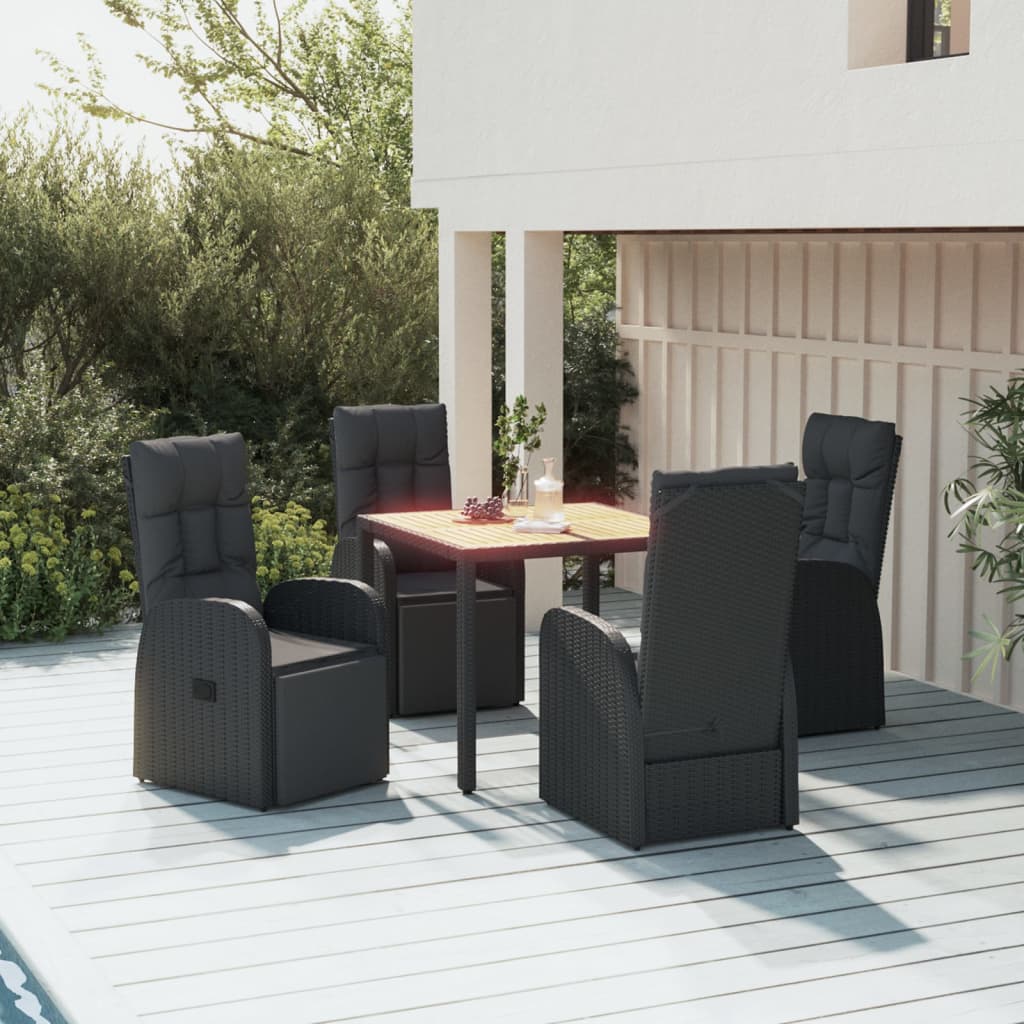 vida XL 5-tlg. Garten-Essgruppe Schwarz Poly Rattan & Massivholz Akazie