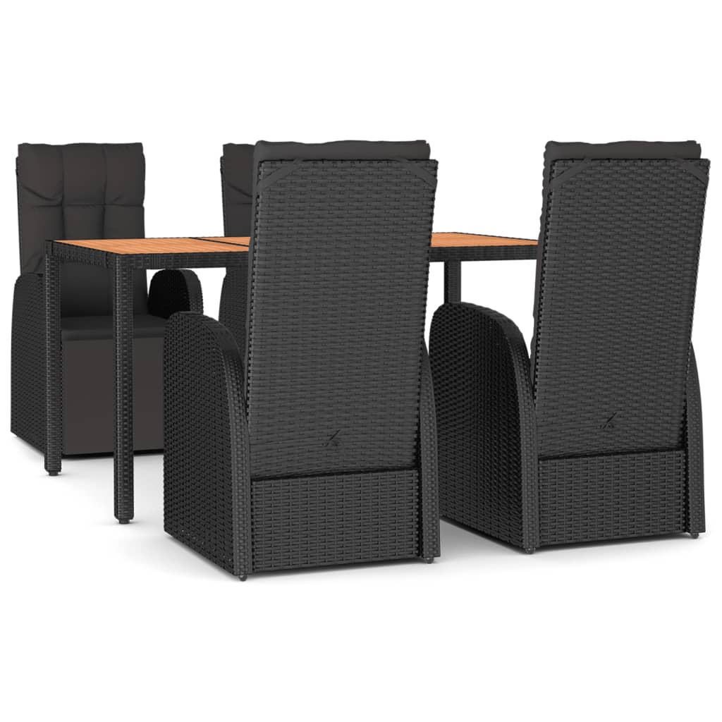vidaXL 5dílný zahradní jídelní set černý polyratan a masivní akácie