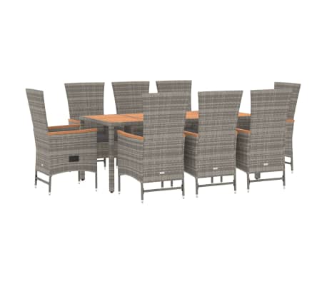 vidaXL 9 Piece Garden Dining Set Grey Poly Rattan&Solid Wood Acacia